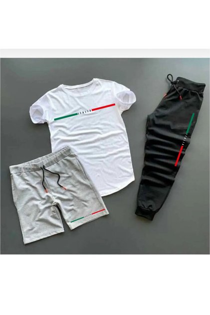 طقم بدلة رياضية للرجال، 3 قطع مع شورت، قصة واسعة / فضفاضة (أوفرسايز)، بطبعة ITALY، Pavro Exclusive