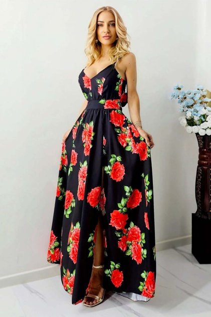 Rochie cocktail Fernanda, croi semidecupat si funda la spate, Black Roses