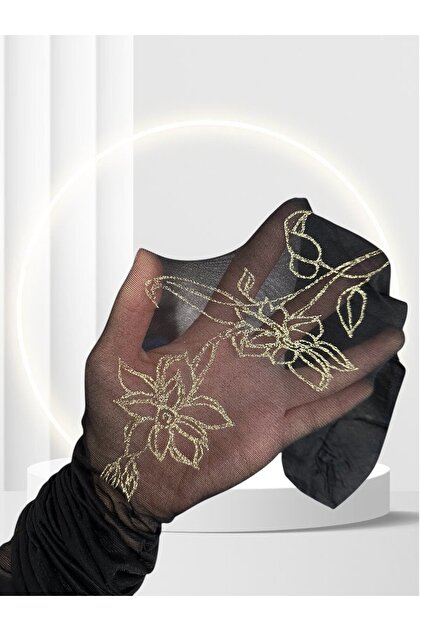 Grisi Vega Thin Black Side Gold Flower Glitter Meshless Thin Pantyhose (Made in Italy)