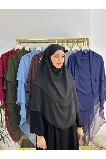 Hijab Chiffon Soufflé, Ready-Made Veil, Khımar, Hijab, Black