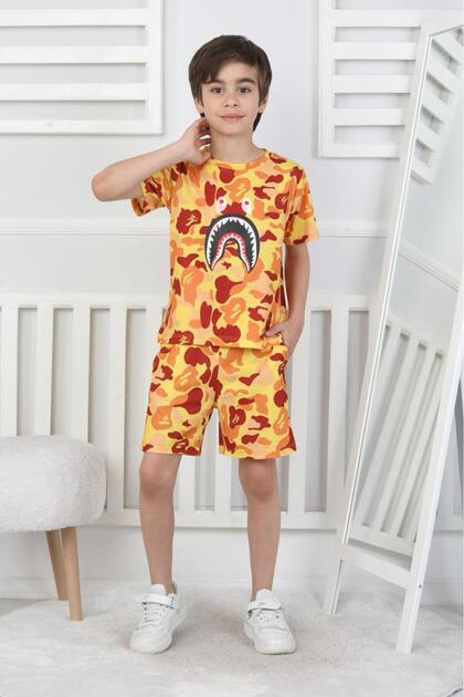 AXXAN bape ikili şort tişort takım alt üst dijital baskı erkek