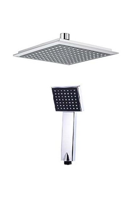 Flat Duş Başlığı - Tepe Duş El Duşu Kocvizyon - Kare ( Krom - Siyah ) - ( 19 X 19 )