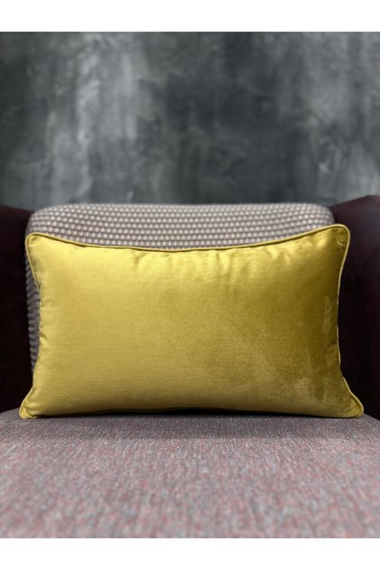 Ithal Ipek Kadife Hardal Renk Kırlent Kılıfı 30x50cm