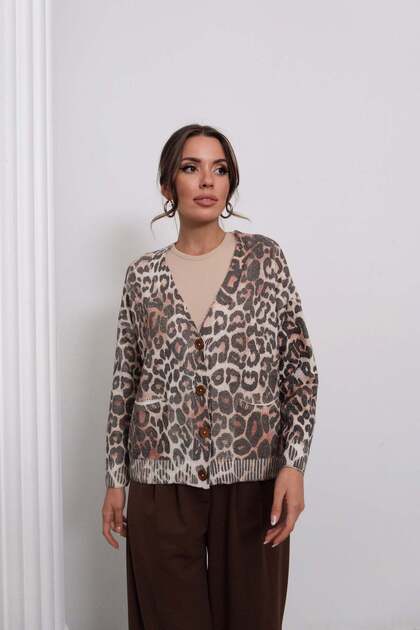 HatunAtila Leopar Desenli Triko Hırka 50341-1