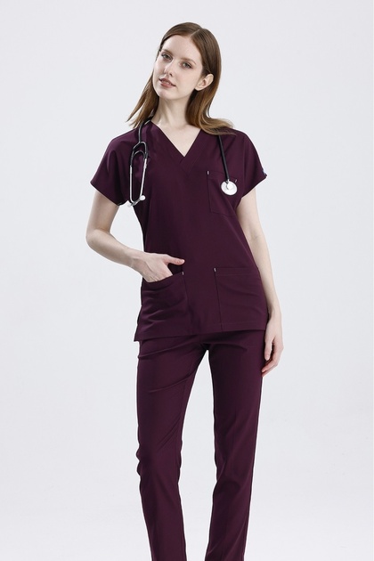Plum Core-Flex Lycra Surgical Suit Bottom Top Doctor Nurse Uniform Scrubs