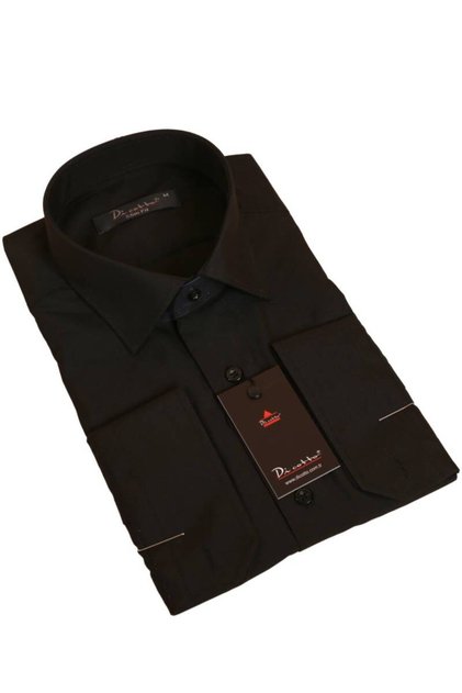 Black Narrow Cut Slim Fit Long Sleeve Solid Color Men's Shirt - 151-20