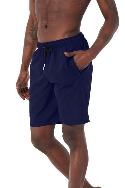 Navy Blue Long Length Basic Model Water Repellent Solid Color Men's Beach Swim Shorts - 2206-Navy Blue