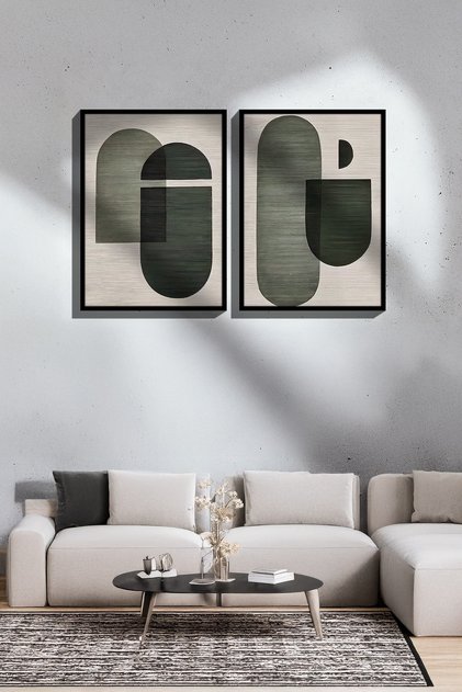 2 Piece True Black Color Framed Painting Set - Model 41