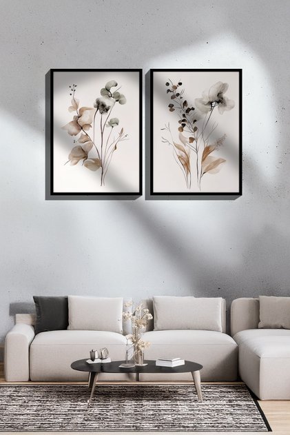 2 Piece True Black Color Framed Painting Set - Model 16