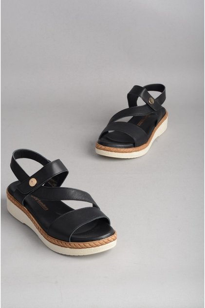 Seç Km44 Genuine Leather Anatomic Women Sandals Black