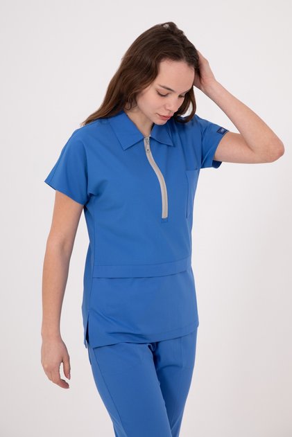 Royal Blue Myra Premium Lycra Fabric Bottom Top Doctor Nurse Jersey Set Scrubs Uniform