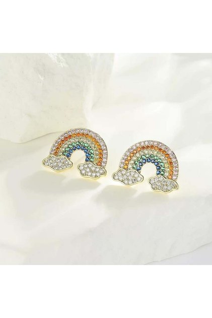 Mini Rainbow Earrings with Colored Stones