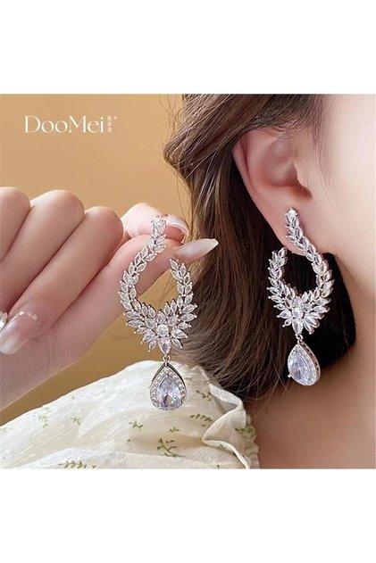 Silver Stone Big Drop Evening Dress Earrings