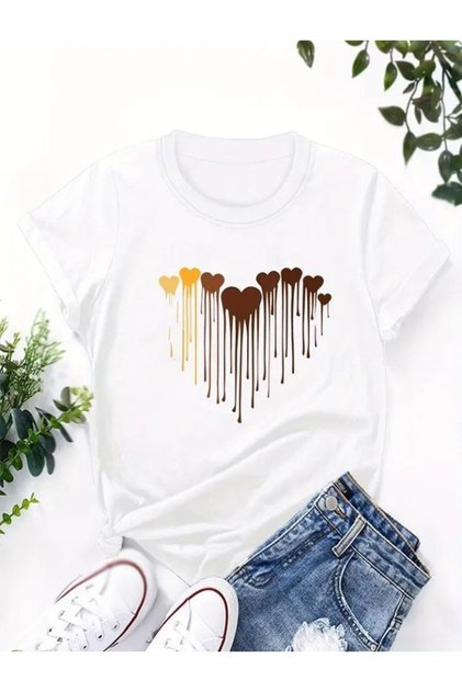 Tricou unisex cu imprimeu colorat cu inimi, în tendințe
