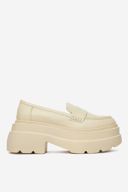 Mocasini damă bej pastel cu talpă groasă, talpă joasă, 36