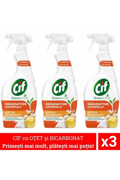 Pachet 3x Cif cu Otet si Bicarbonat, Spray Degresant Universal, 650 ml – Curatare Eficienta
