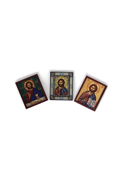 İkona 3'lü Magnet Kabartma İsa Mesih ve Kabartma Çerçeveli No 5