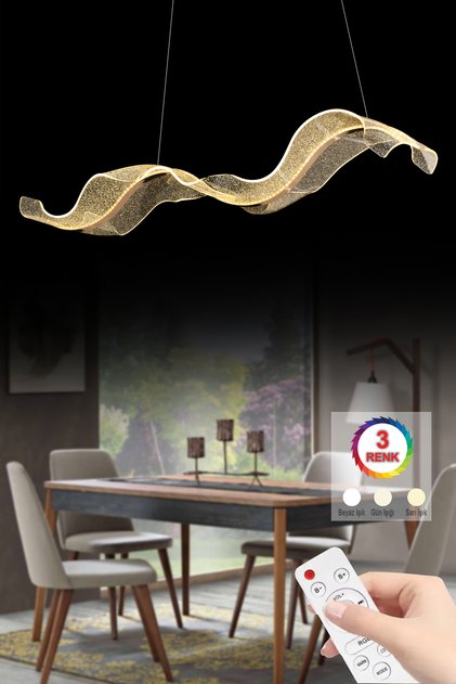 İstanbul Avize Yemek Masası Nergis Gold Lüx Led Kumandalı Modern Ledli Avize