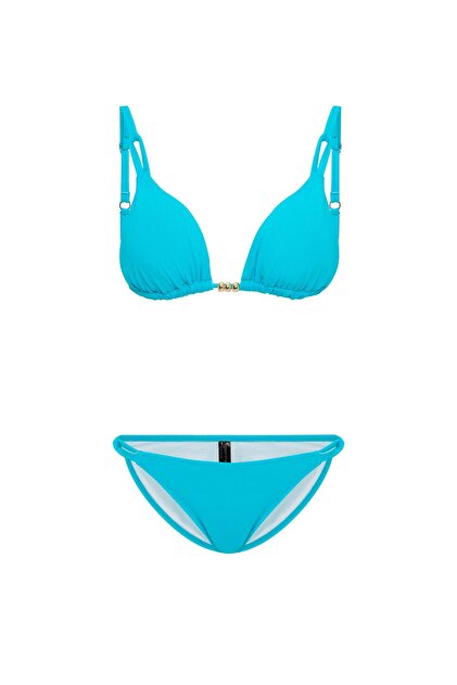 Kadın Mavi İzabella Gold Aksesuarlı Üçgen Bikini Takımı
