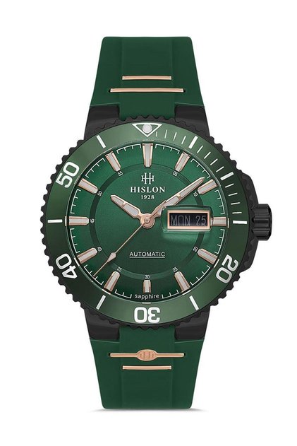 Men's Multicolor-Green Steel Case Round Dial Silicone Band Wristwatch Automatic Mechanism Anal
