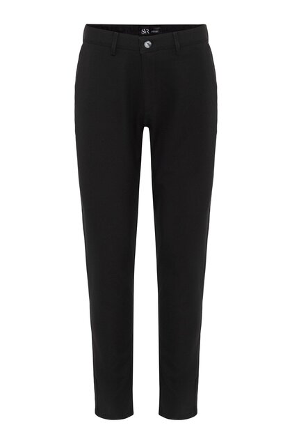 Siyah Slim Fit Desenli Kumaş Pantolon