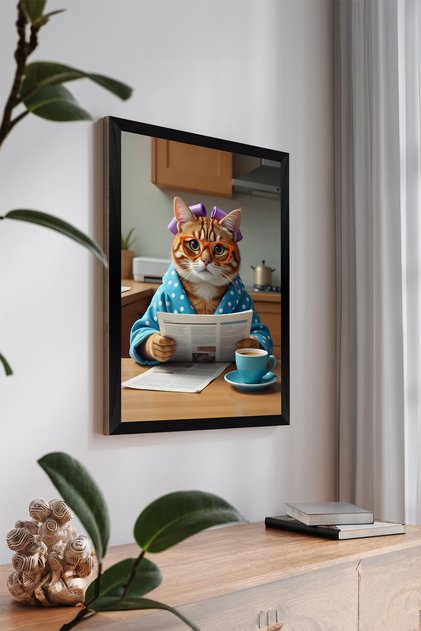 One Piece Black Frame Look Cat Printed Mdf 20X30 cm Painting - Model 11