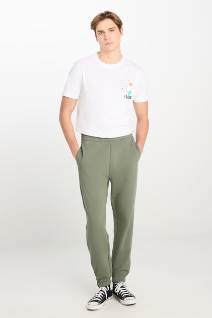 %100 Pamuk Regular Fit Normal Kesim Ribanalı Paça Haki Jogger Pantolon