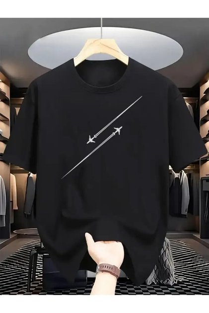 Unisex Black Line Airplane Printed Oversize T-Shirt