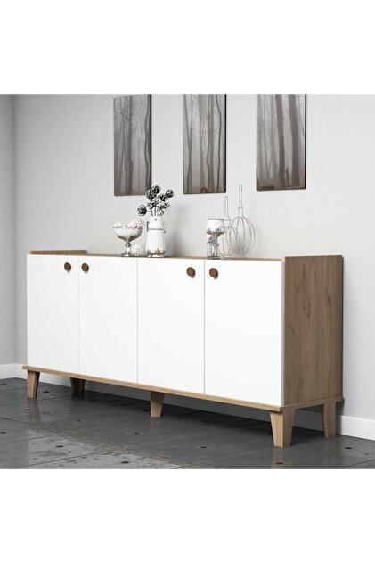 Sümer Konsol Sepet/Beyaz H3020 Modern Salon Mobilyası Raflı Ofis Kullanımına Uygun Salon Ünite