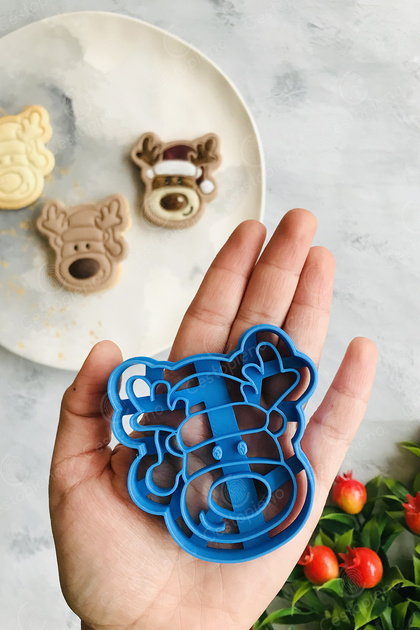 Blue Reindeer Head Dough Shaper / 7x8 cm / Cookies, Ceramics, Games, Polymer Clay