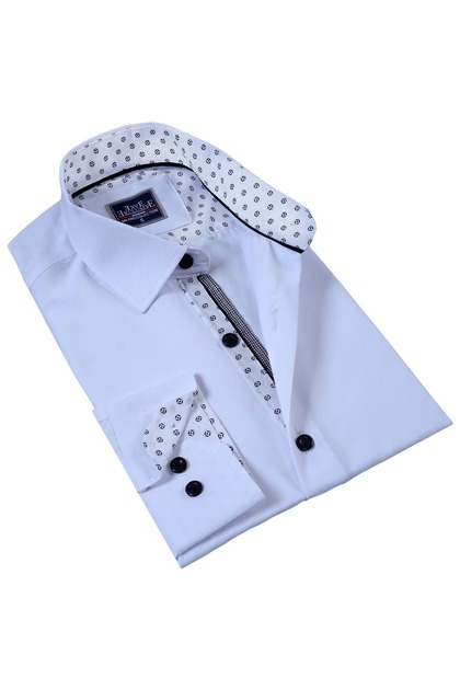 Slim Fit Men's Shirt with Black Geometric Pattern Inside White Collar