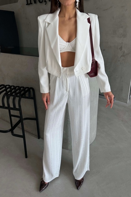 Woman's White Stone Detail Pants 1017-1562