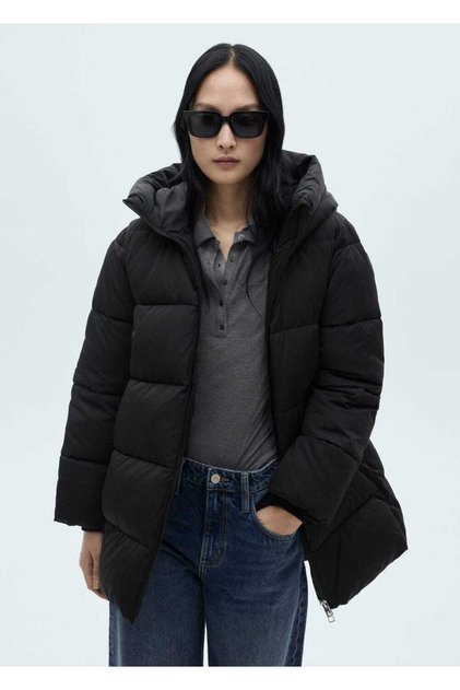 Kapüşonlu kapitone midi anorak