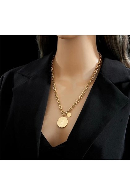 Kadın 316l Paslanmaz Çelik Vintage Gold Madalyon Kolye