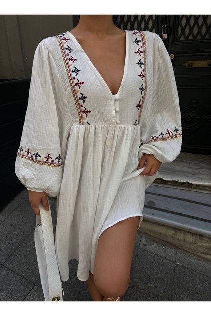 Women's Embroidery Detailed Linen Dress