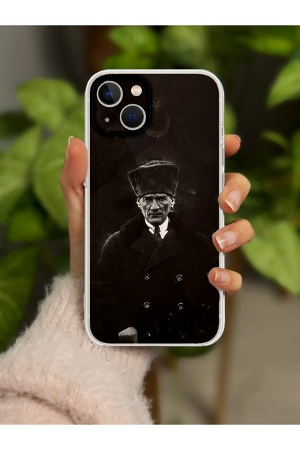 İphone 13 Uyumlu Atatürk Tasarım Baskılı Şeffaf Kılıf