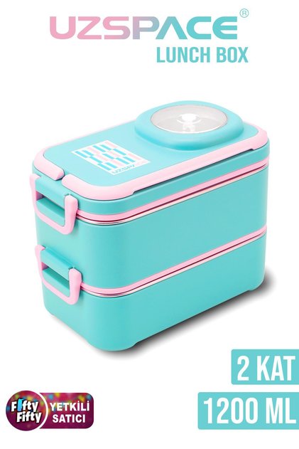 Uzspace 1200 ML İki Kat Dört Bölme Paslanmaz Çelik Lunch Box Yeni