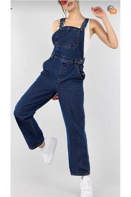 Kadın premium Kalite denim salopet tulum
