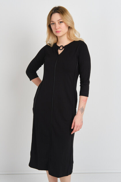 Kadın Yaka Detaylı Reglan Kol Elbise 23822 Siyah