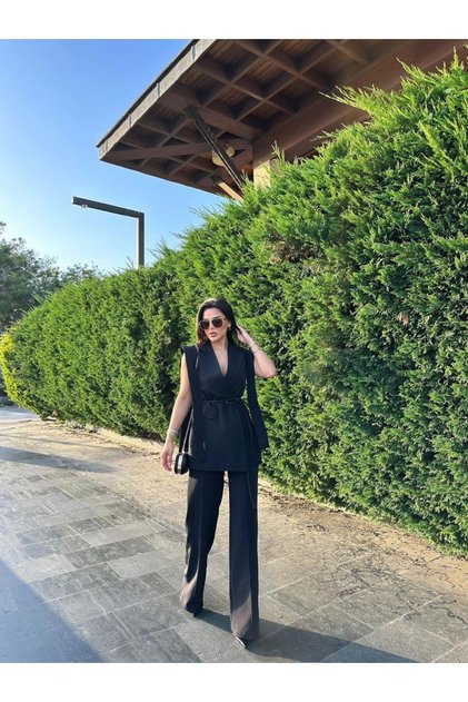 Oversize Tie Blazer Jacket & High Waist Trousers Suit – Suit Elegance