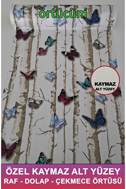 Kaymaz Kaydırmaz Pvc Dolap İçi Raf Örtüsü Buzdolabı Çekmece Kaymaz Çok Amaçlı Mutfak Kelebek Desenli