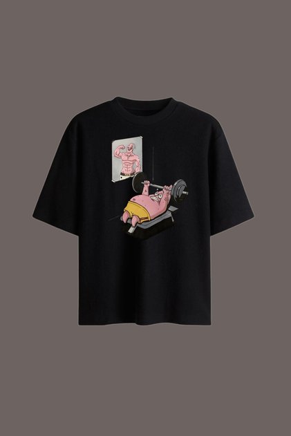 Patrick Gym Printed Oversize Black T-Shirt