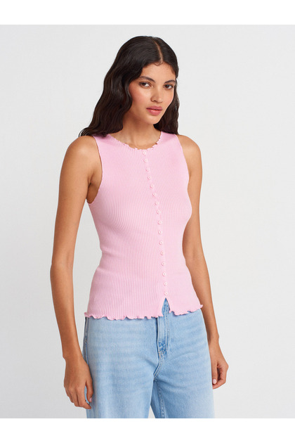 60972 Corded Buttoned Slim Knitwear Vest-Pink