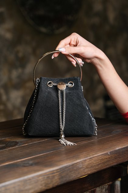 Black Simkum Women's Evening Dress Wedding Bag with Handle and Chain Strap