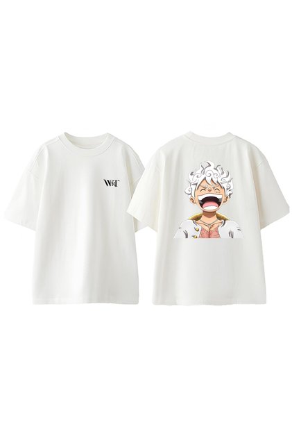 One Piece Laughing Luffy Design Back Printed Cotton White Oversize T-Shirt