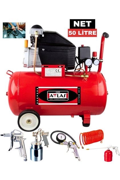 2 Hp 50 Litre Monofaze Hava Kompresörü 5 Parça Havalı Alet Seti | Profesyonel Kullanım