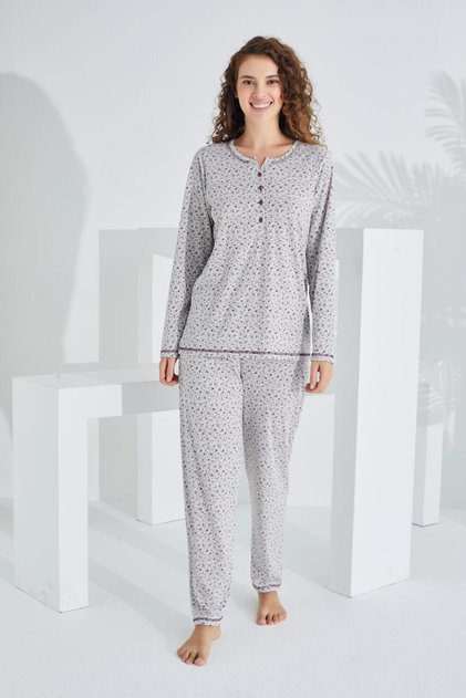 100% cotton long sleeve women's pajama set 98281