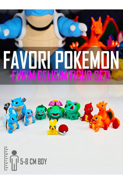 Pokemon Favori Karakterler Evrim-Gelişim Figür Seti Squirtle,Bulbasaur,Charmander,Pikachu Oyuncak