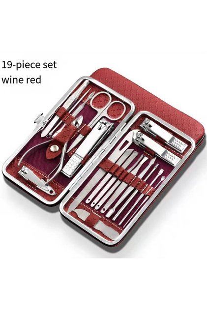 Red 19-piece set Home Nail Clipper Set Of 18 Pieces Large Size Dead Skin Pliers Diagonal To Remove D