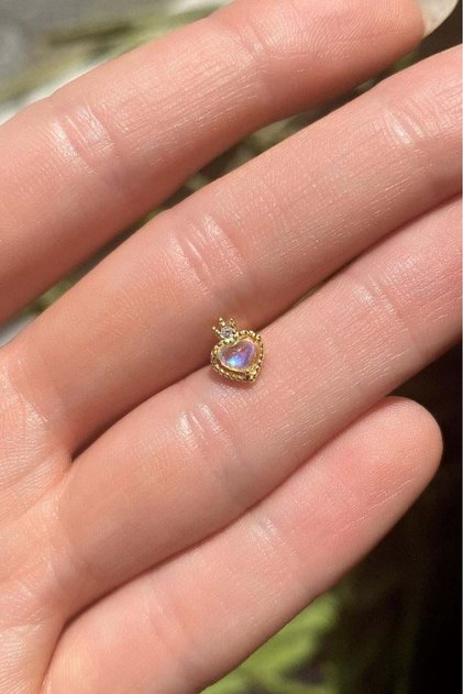 925 Ayar Gümüş, Opal Taşlı Kalp Piercing Küpe